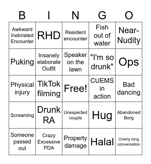 Bacchanal Bingo Card