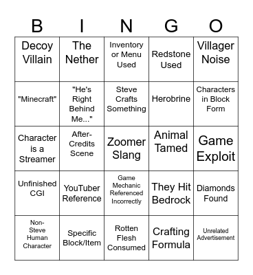 MINECRAFT Bingo Card