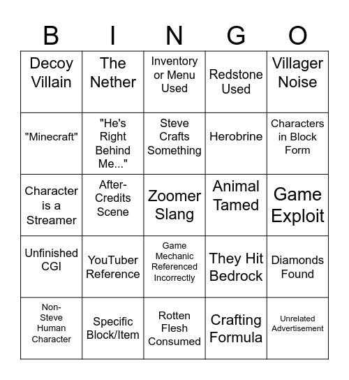 MINECRAFT Bingo Card