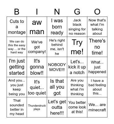 Minecraft movie Bingo Card