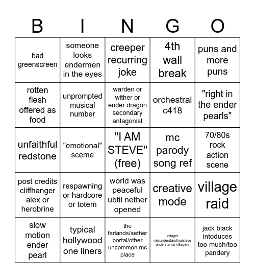 mc movie bingo Card