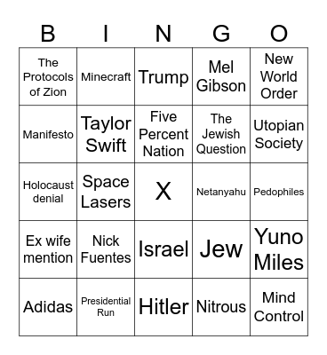 Kanye Schizoposting Bingo Card
