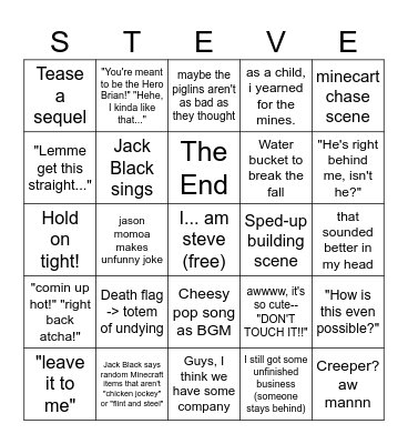 minecraft movie Bingo Card