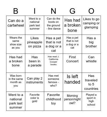 Meet and Greet 2 Bingo Card