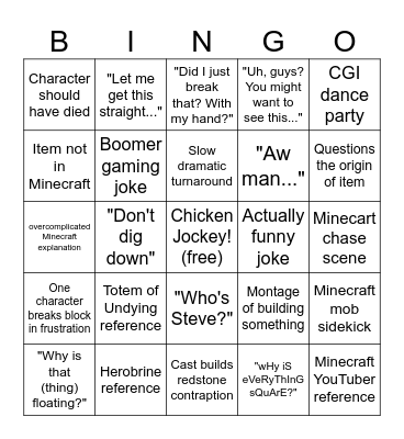 Minecraft Movie Bingo Card