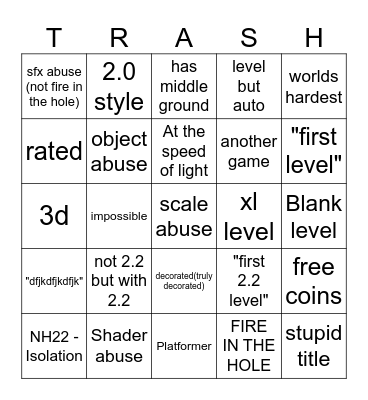 Geometry Dash 2.2 Recent Tab Bingo Card