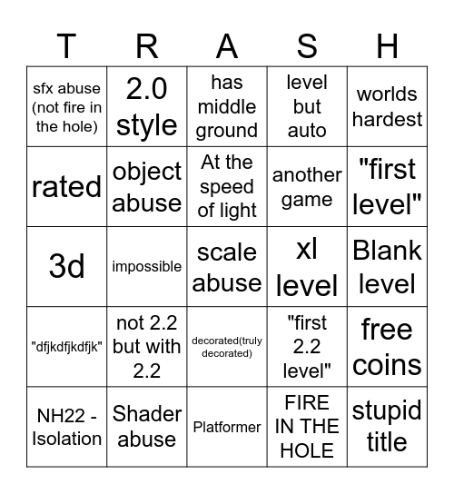 Geometry Dash 2.2 Recent Tab Bingo Card