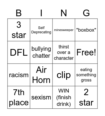 Evan TFT Bing (every square is a drink btw) Bingo Card