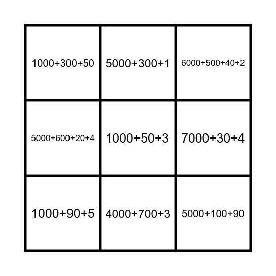 Numbers in Expanded Form Bingo Card