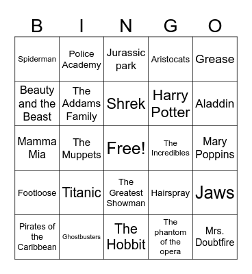 Movie Bingo! Bingo Card