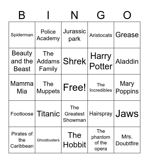 Movie Bingo! Bingo Card