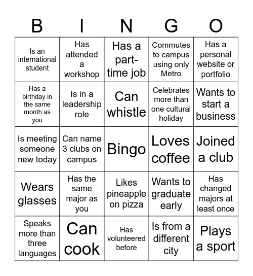 SGA Bingo Card