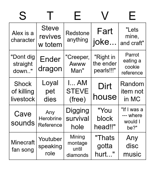 Minecraft Brainrot Movie Bingo Card