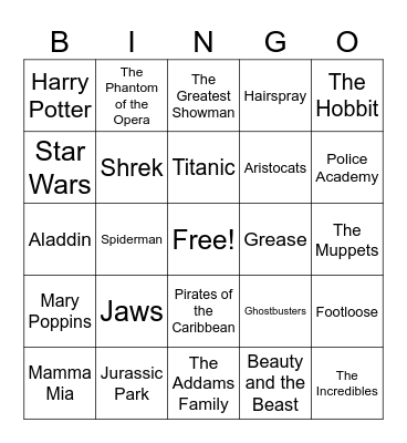 Movie Bingo! Bingo Card