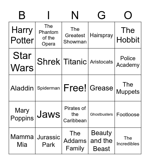Movie Bingo! Bingo Card