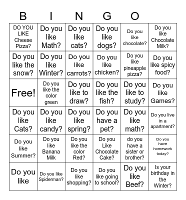 yes or no Bingo Card