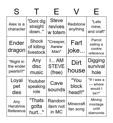 Minecraft Brainrot Movie Bingo Card