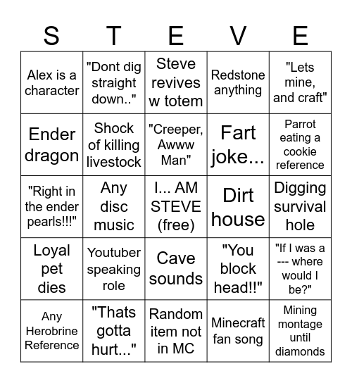 Minecraft Brainrot Movie Bingo Card