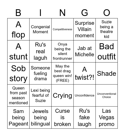 RPDR S17 E14 Bingo Card