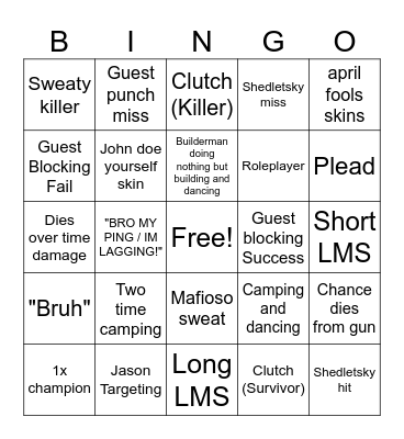 Forsaken bingo Card