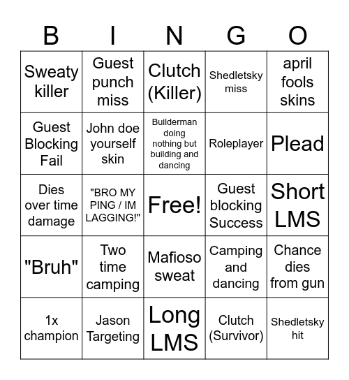 Forsaken bingo Card