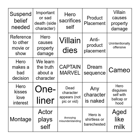 CAPTAIN MARVEL Bingo Card