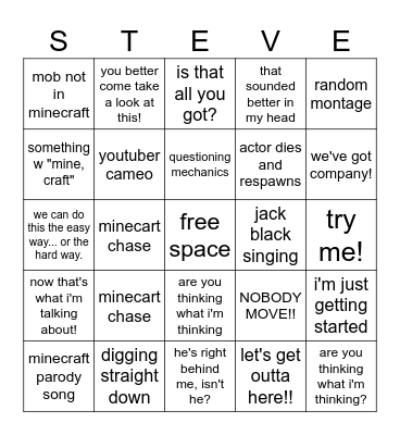 steve Bingo Card