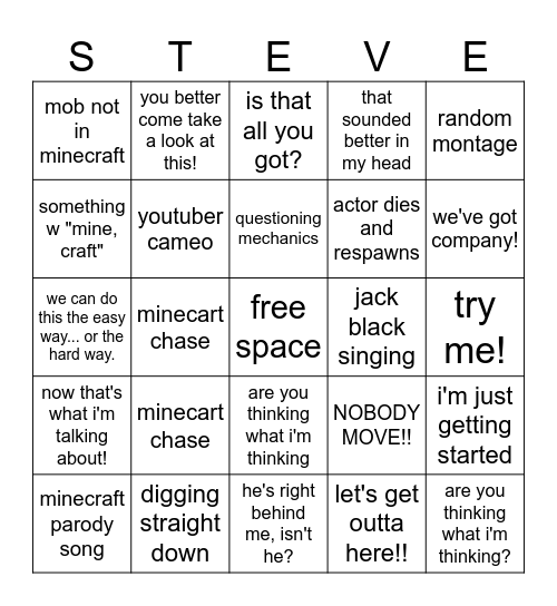 steve Bingo Card
