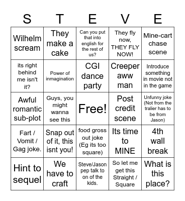 Minecraft Movie Bingo Card