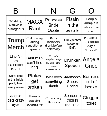Wedding Bingo Card