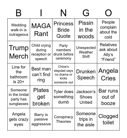 Wedding Bingo Card