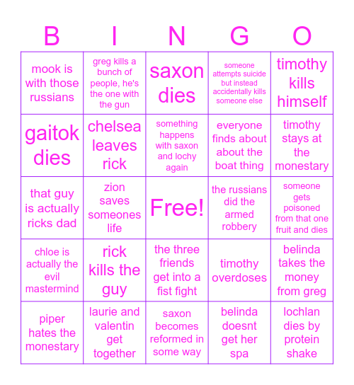 The White Lotus season 3 Bingo Card