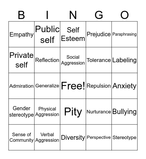 Chapter 1, LS Bingo Card