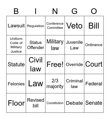 Bill to Law Bingo Card