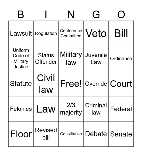 Bill to Law Bingo Card
