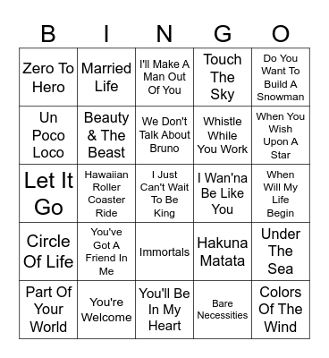 DISNEY Bingo Card