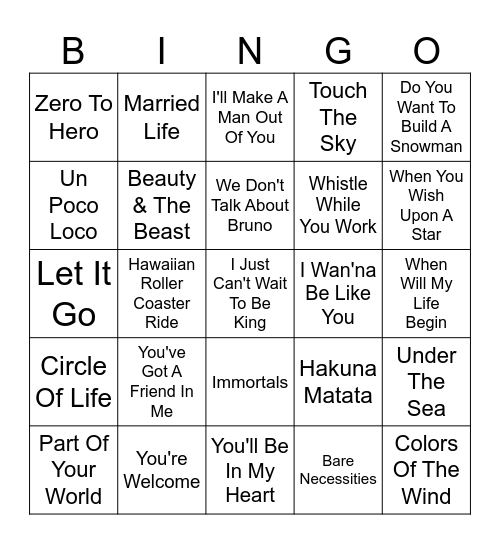 DISNEY Bingo Card