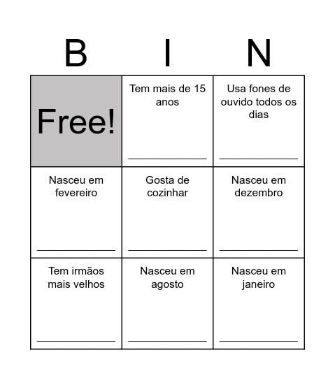 Bingo humano Bingo Card