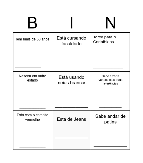 Bingo humano Bingo Card