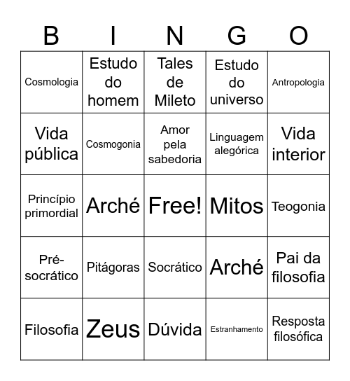 Filosofia Antiga Bingo Card