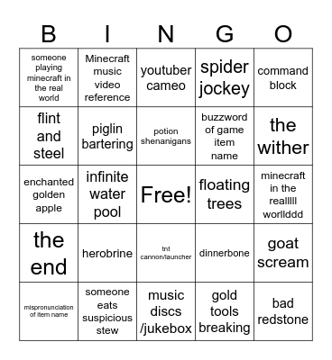 minecraft bingo Card