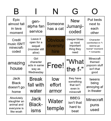 The Minecraft Movie Bingo Card