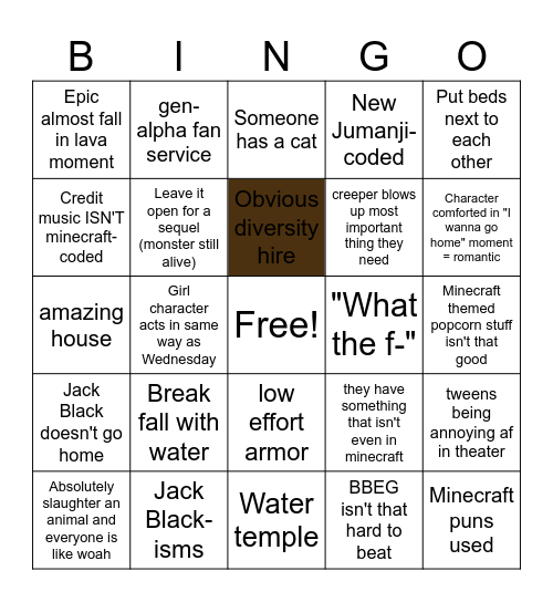The Minecraft Movie Bingo Card
