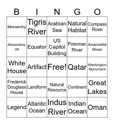 Geo Challenge BINGO Card