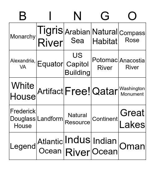 Geo Challenge BINGO Card