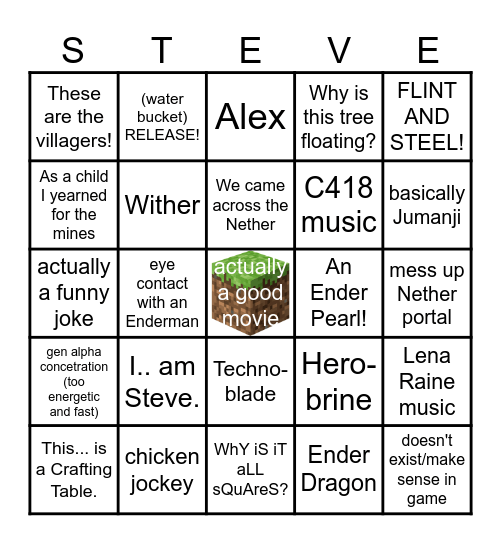 Minecraft Movie Bingo 2 Bingo Card