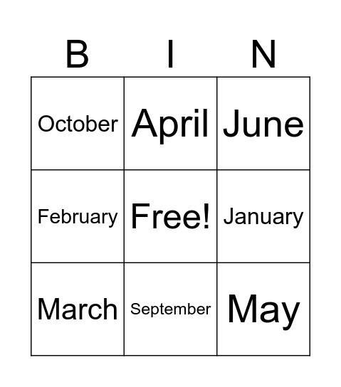 Months Bingo Card