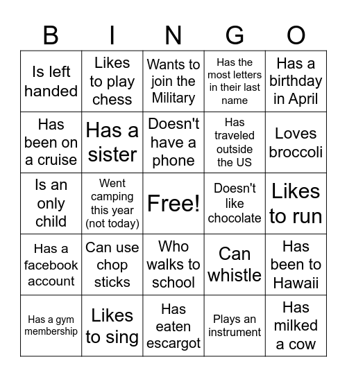 Find Some Who ... Bingo Card