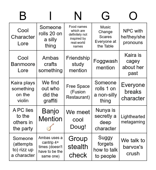 Banmoore Bingo Card