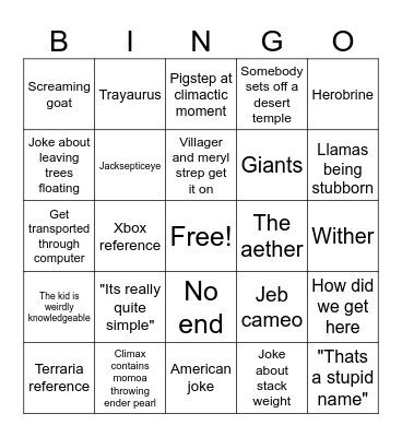 A minecraft bingo card Bingo Card
